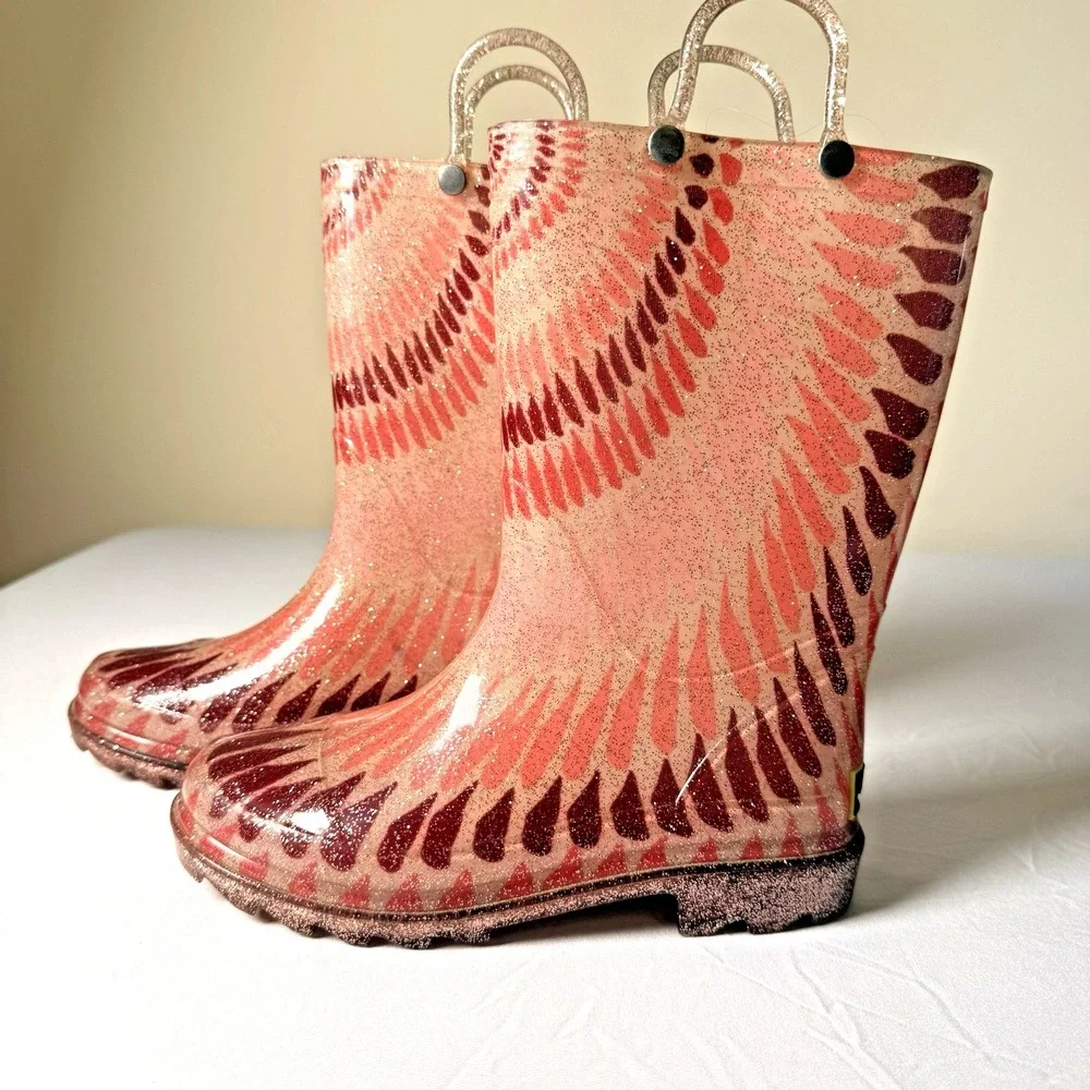Western Chief Girls Tie Dye Lighted-Rose-Gold Rubber Boots Size 1 Rare